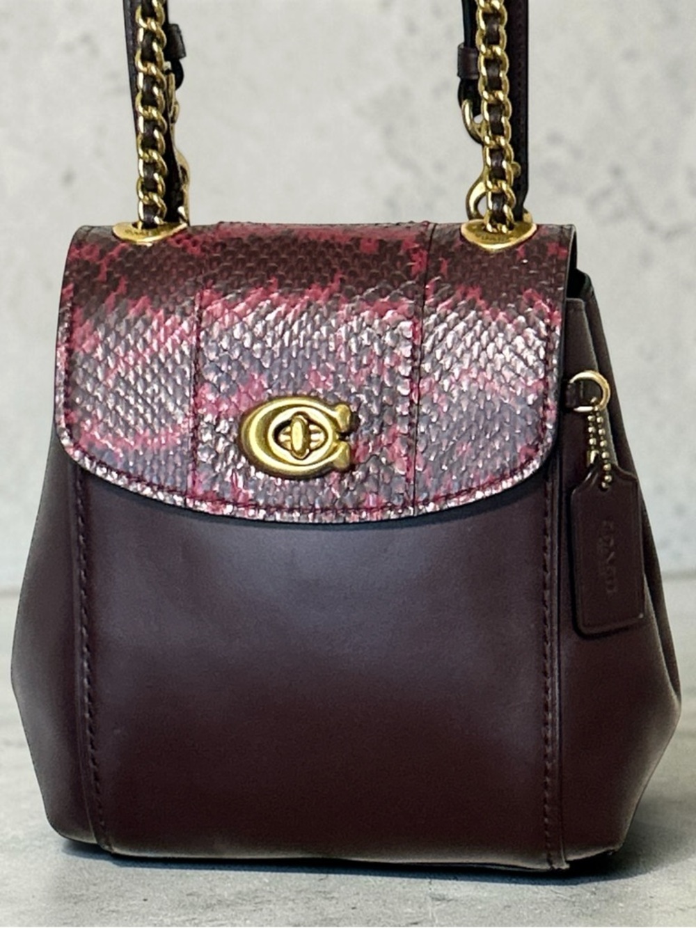 COACH Parker 16 Exotic Flap and Smooth Leather Convertible Backpack in Deep Red